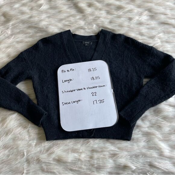 J. Crew Ribbed V-Neck Wool Cardigan Sweater in Black - Picture 8 of 12